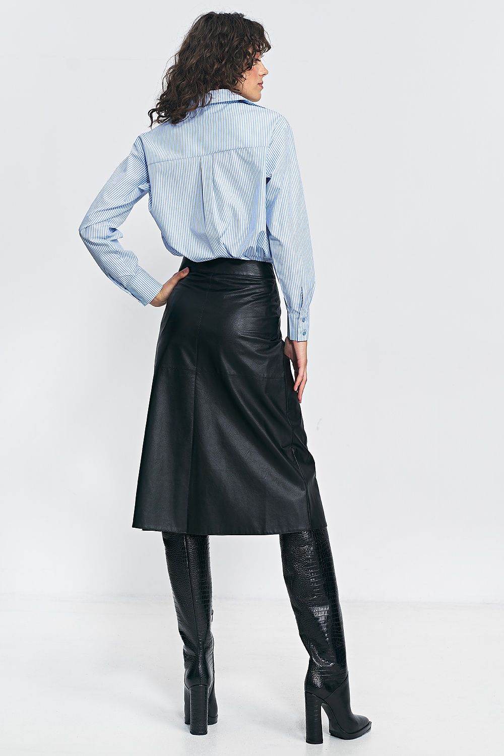 Imitation Leather Trapeze Skirt with Zipper - INDIEZ COUTURE