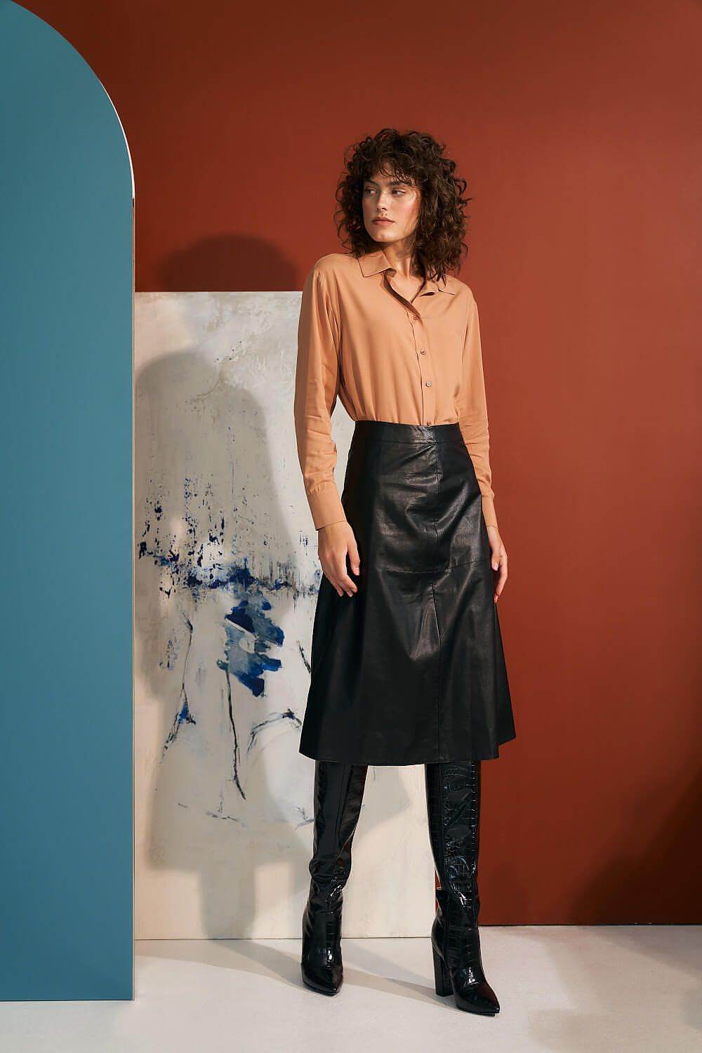 Imitation Leather Trapeze Skirt with Zipper - INDIEZ COUTURE