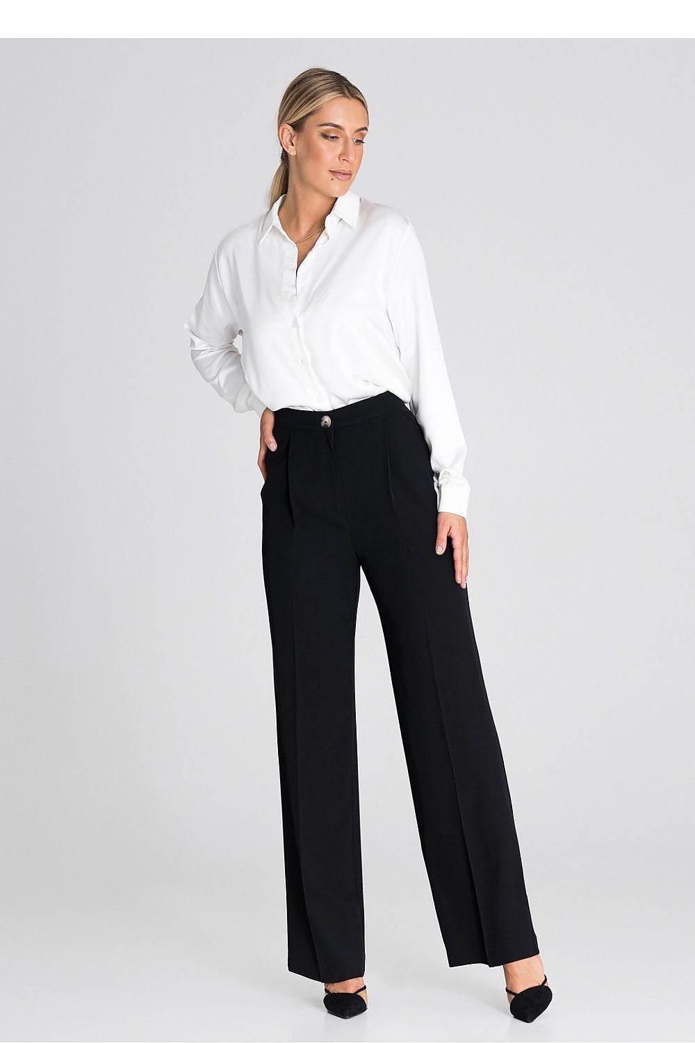 Elegant High-Waisted Wide-Leg Trousers with Button Closure - INDIEZ COUTURE