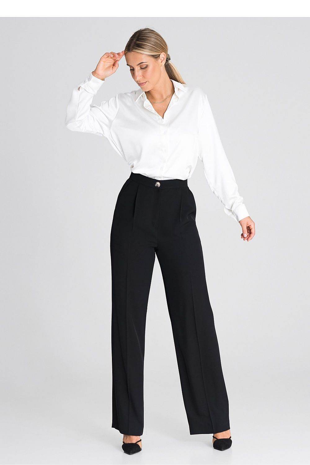 Elegant High-Waisted Wide-Leg Trousers with Button Closure - INDIEZ COUTURE