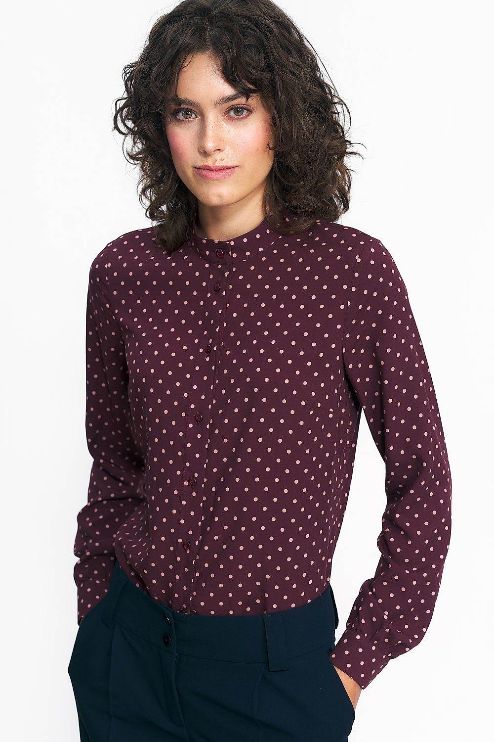 Button-Down Long Sleeve Shirt with Stand-Up Collar and Cuffs - INDIEZ COUTURE
