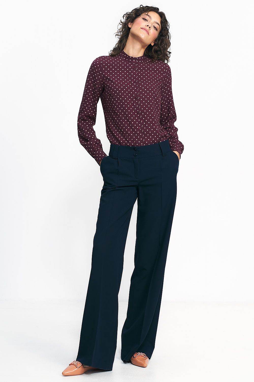 Button-Down Long Sleeve Shirt with Stand-Up Collar and Cuffs - INDIEZ COUTURE