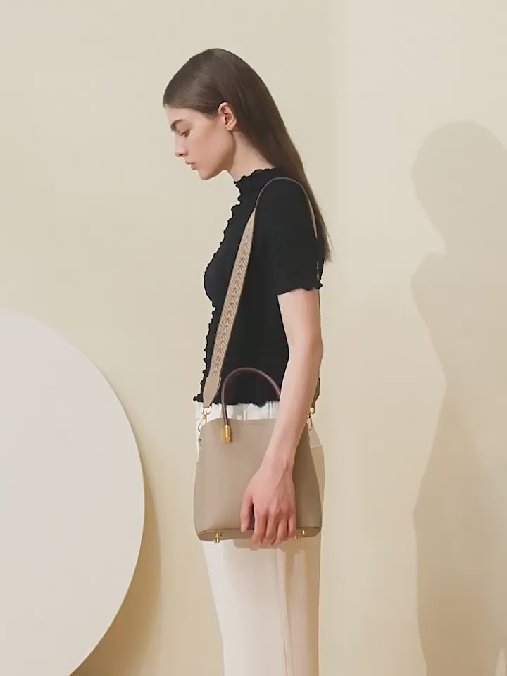 Classic Structured Tote Bag - Vegan Leather Handbag with Brown Handles
